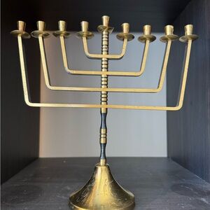 Vintage Solid Brass Menorah Candlestick Holder with Black Accents